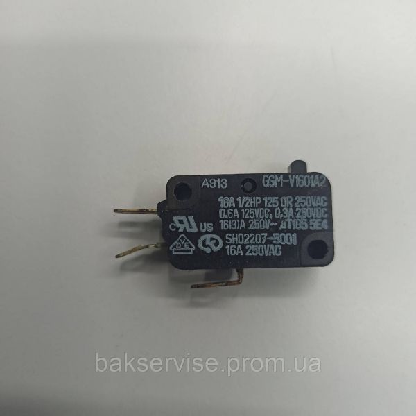 Микровыключатель для СВЧ-печи V1601A2 16A 1/2HP 125 OR 250VAC / 0.6A 125 VDC 0.3A 250 VDC Б/У