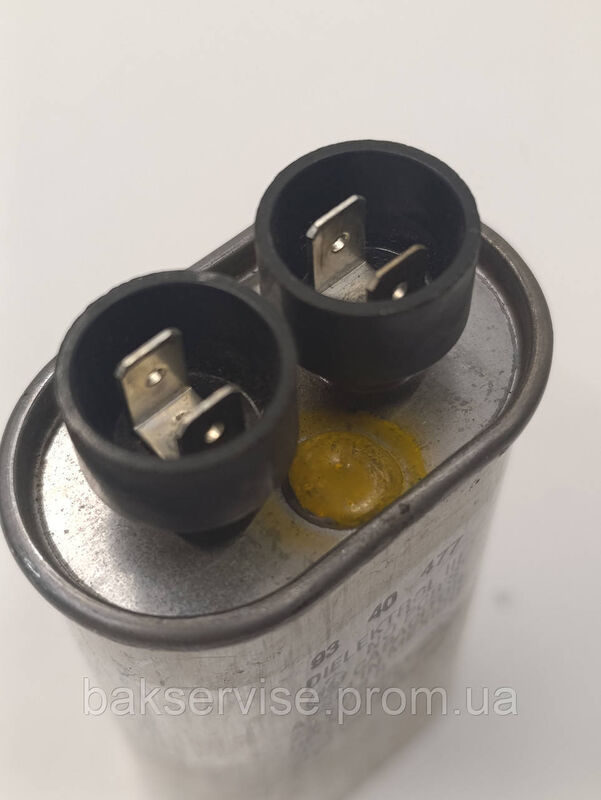 Конденсатор високовольтний мікрохвильової 23L6278R 920uF 2100VAC Б/У (2 фішки, 6 мм)